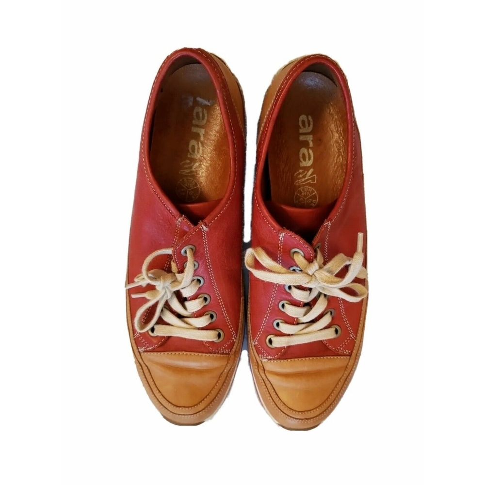 ara Luftpolster Red Orange Ivory Lace Up Leather Comfort Sneakers Shoes 10 41.5